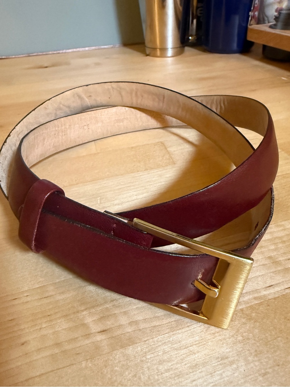Vintage YSL Saint Laurent Leather Belt Burgundy Gold Buckle Italy 32/80